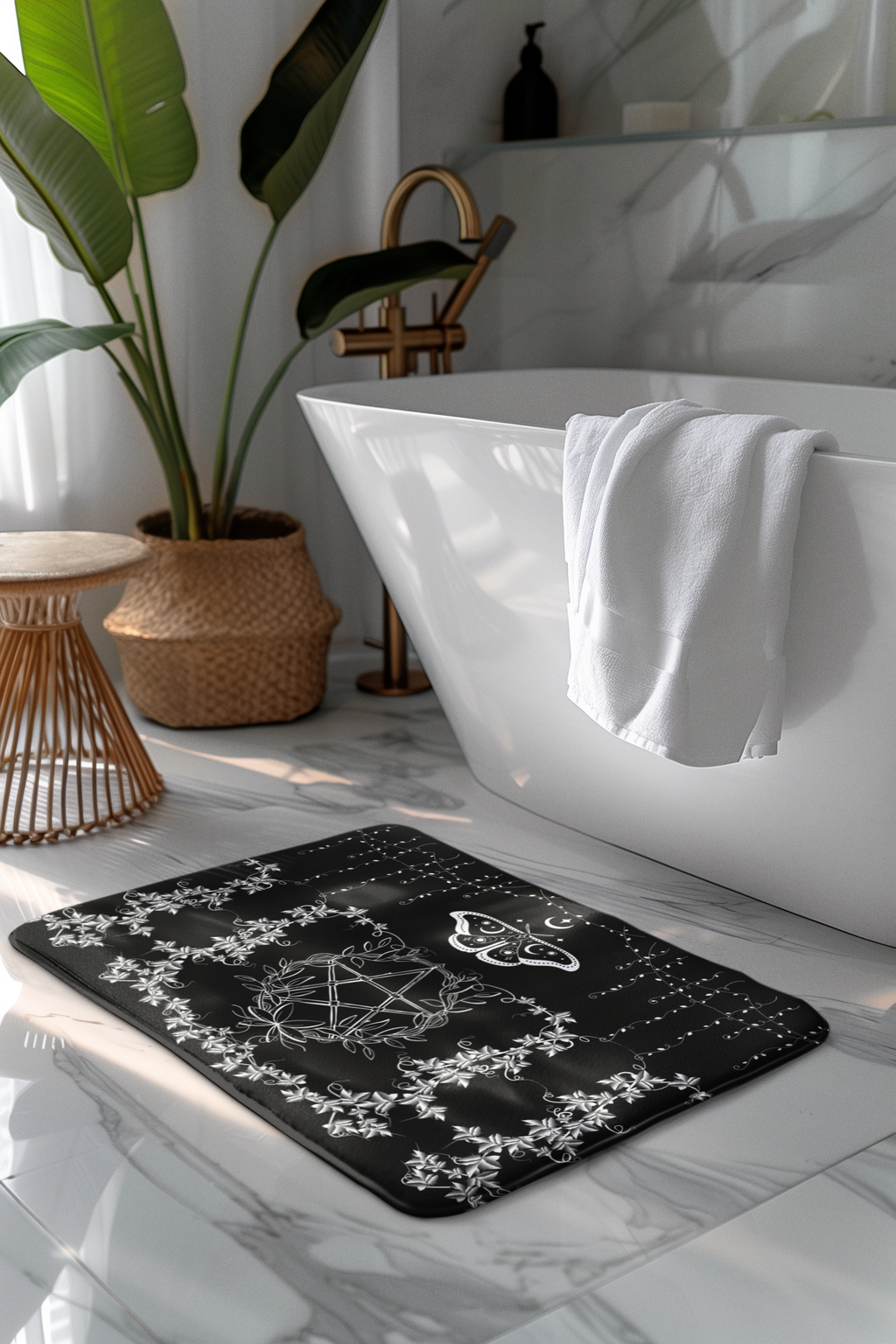 Whimsigoth Pentagram Shower Curtain — Witchy Dark Cottagecore Bathroom Decor