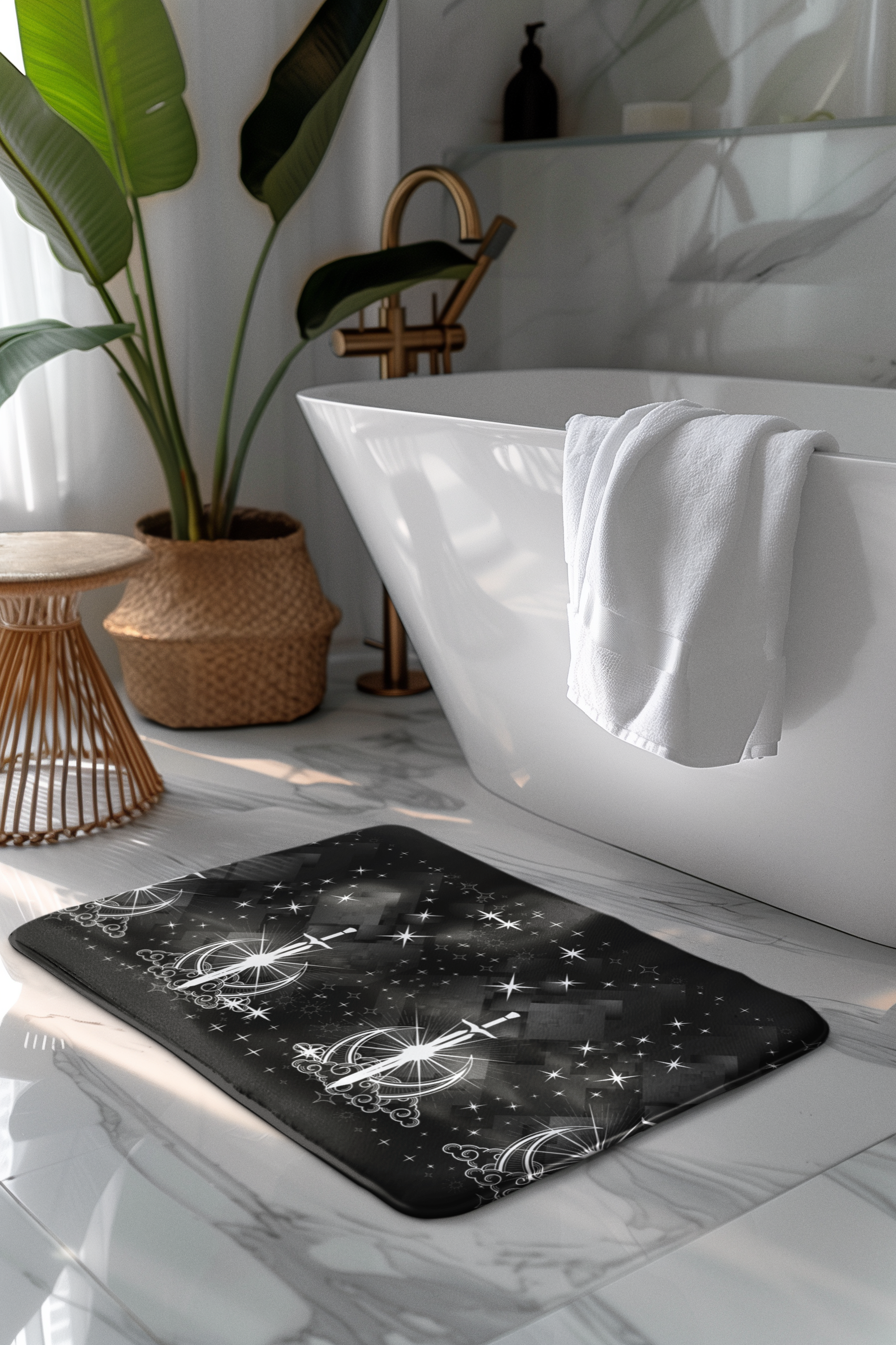 Celestial Sword Shower Curtain — Gothic Fantasy Moon Bathroom Decor