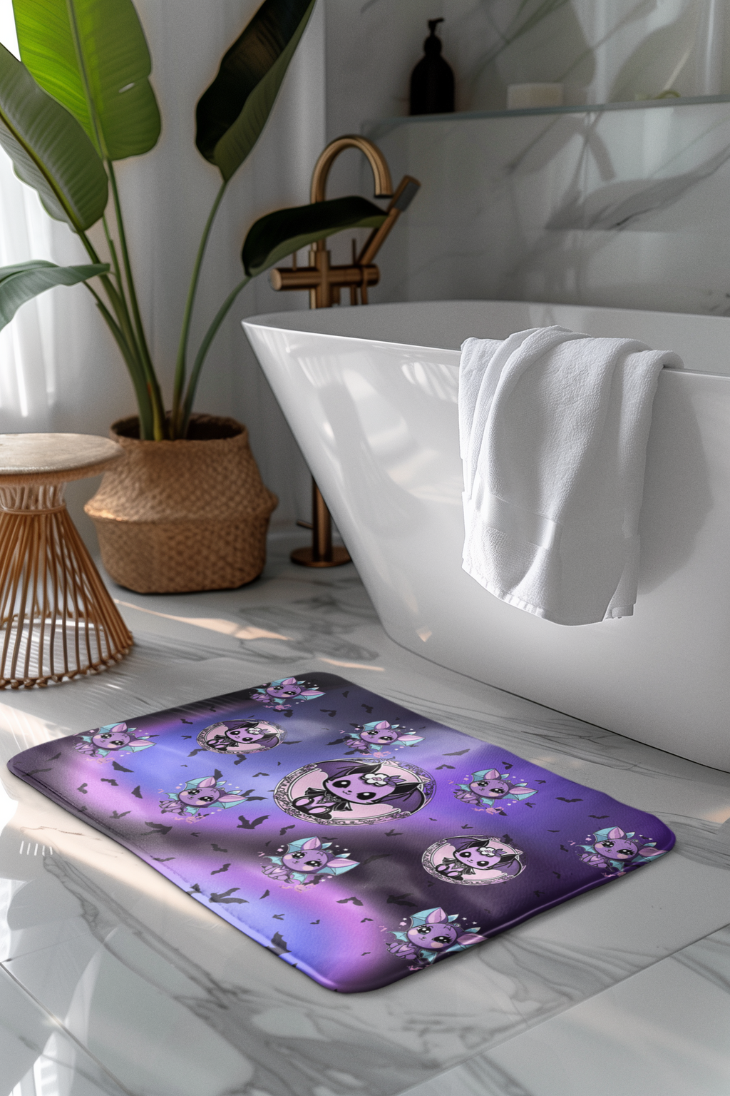 Pastel Goth Kawaii Bat Bath Mat — Purple Gothic Bathroom Decor