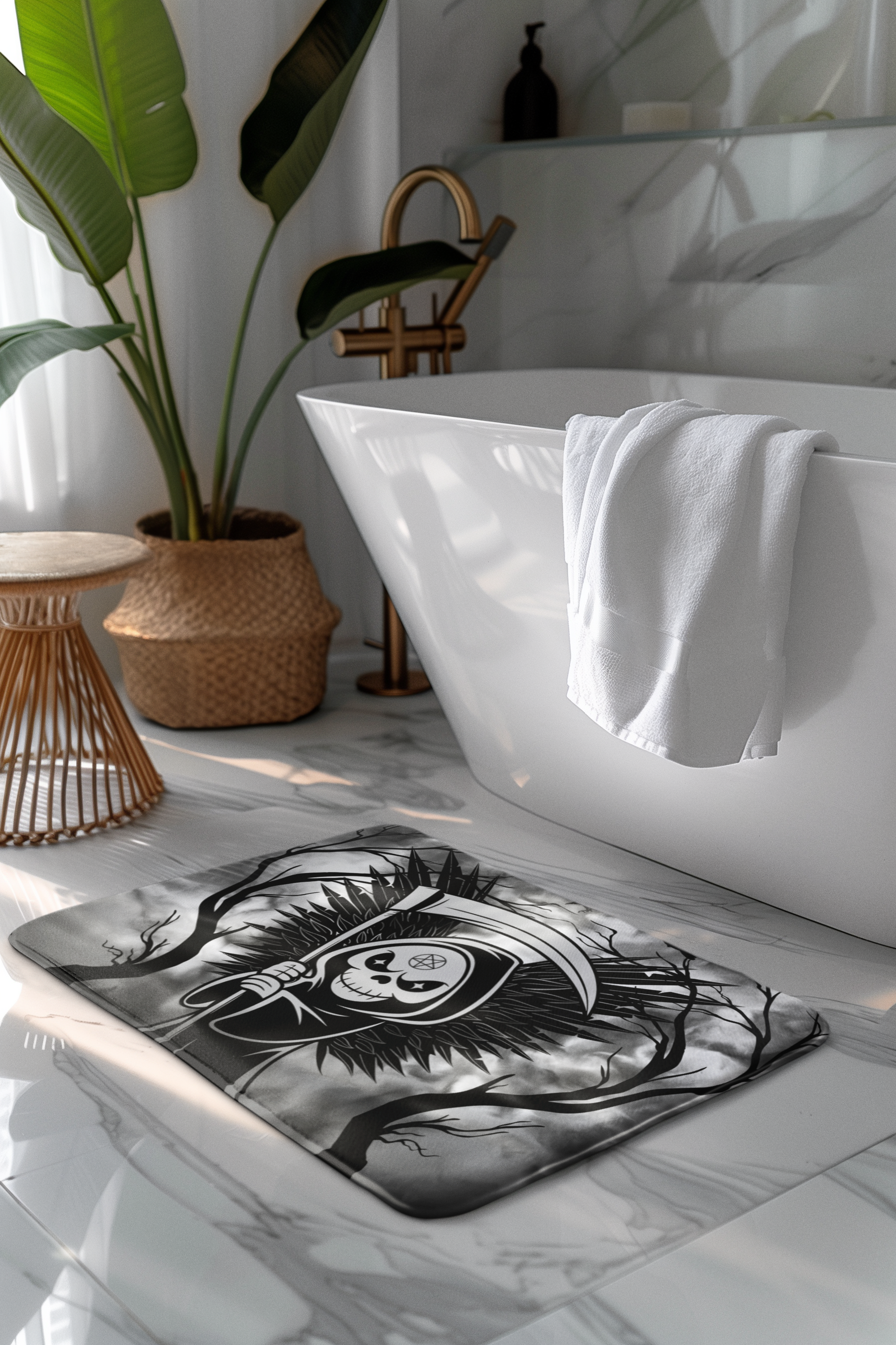Gothic Grim Reaper Bath Mat — Dark Macabre Bathroom Decor