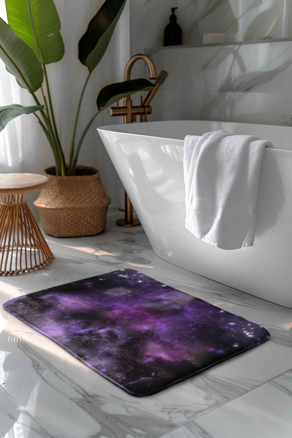 Pastel Goth Galaxy Bath Mat — Purple Nebula Cosmic Bathroom Decor