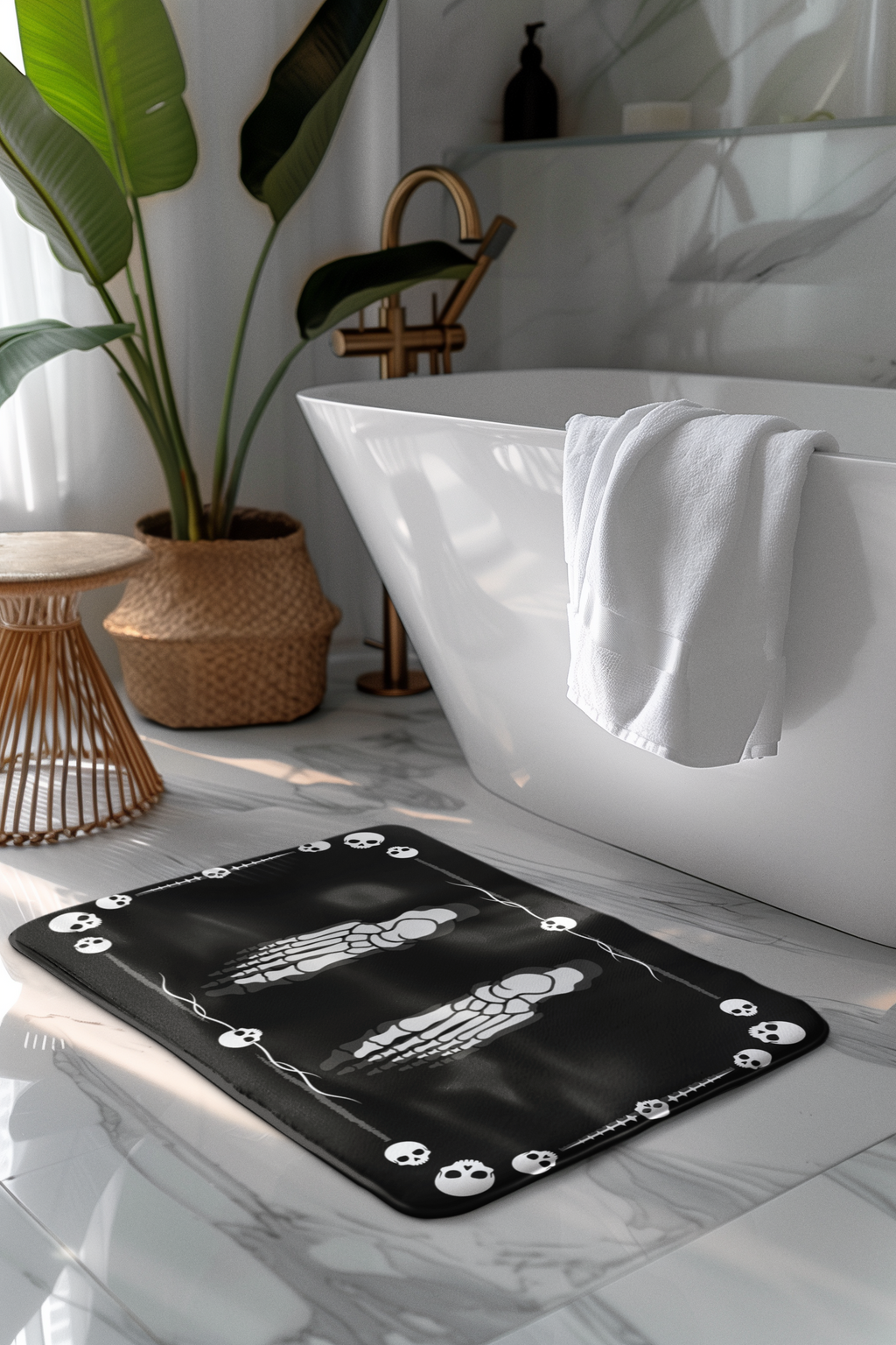 Skeleton Bubble Bath Shower Curtain — Gothic Humor Bathroom Decor