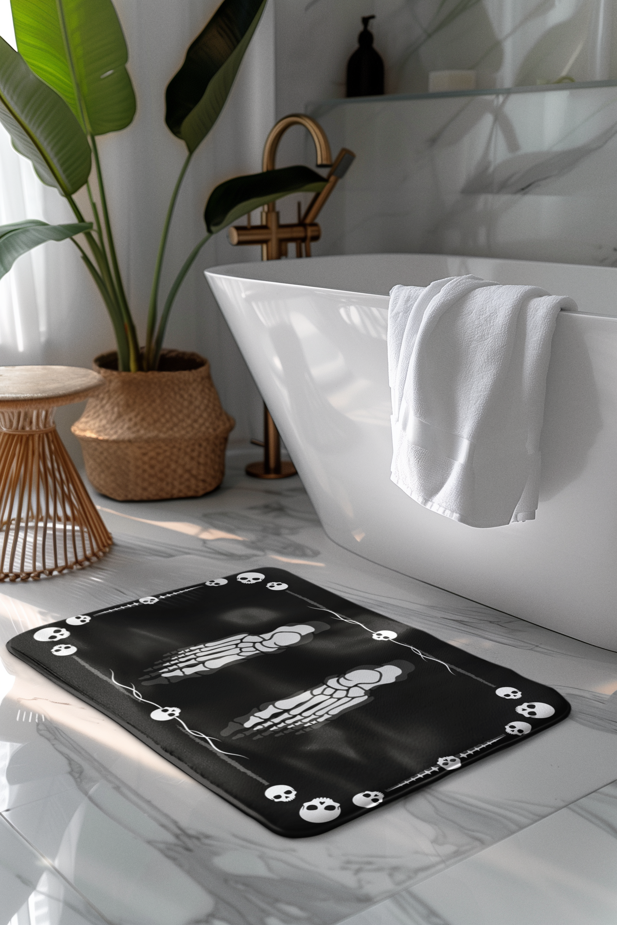 Skeleton Bubble Bath Shower Curtain — Gothic Humor Bathroom Decor