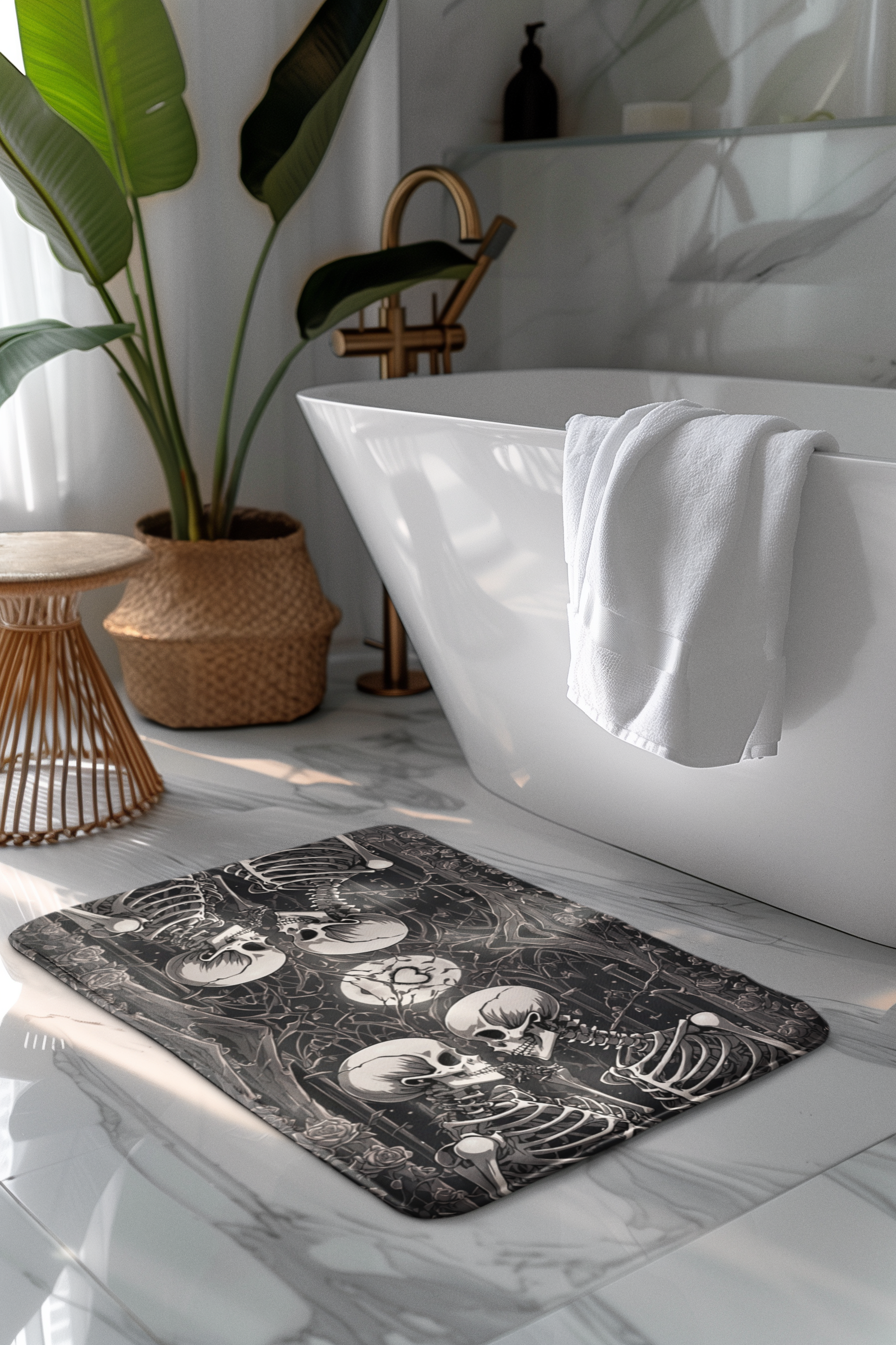 Skeleton Love Bath Mat — Gothic Dark Romance Valloween Bathroom Decor