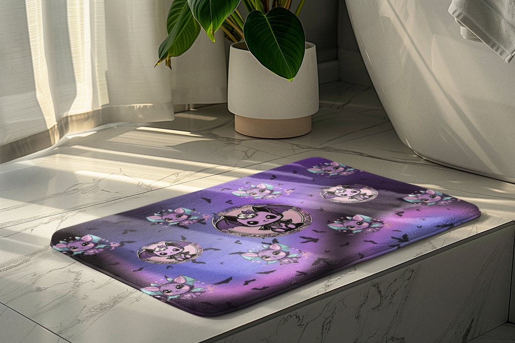 Pastel Goth Kawaii Bat Bath Mat — Purple Gothic Bathroom Decor