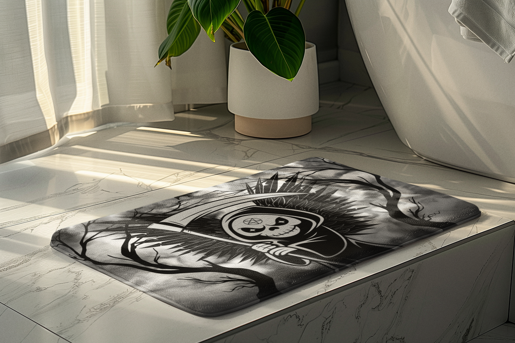 Gothic Grim Reaper Bath Mat — Dark Macabre Bathroom Decor