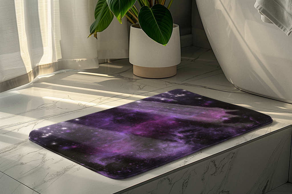 Pastel Goth Galaxy Bath Mat — Purple Nebula Cosmic Bathroom Decor