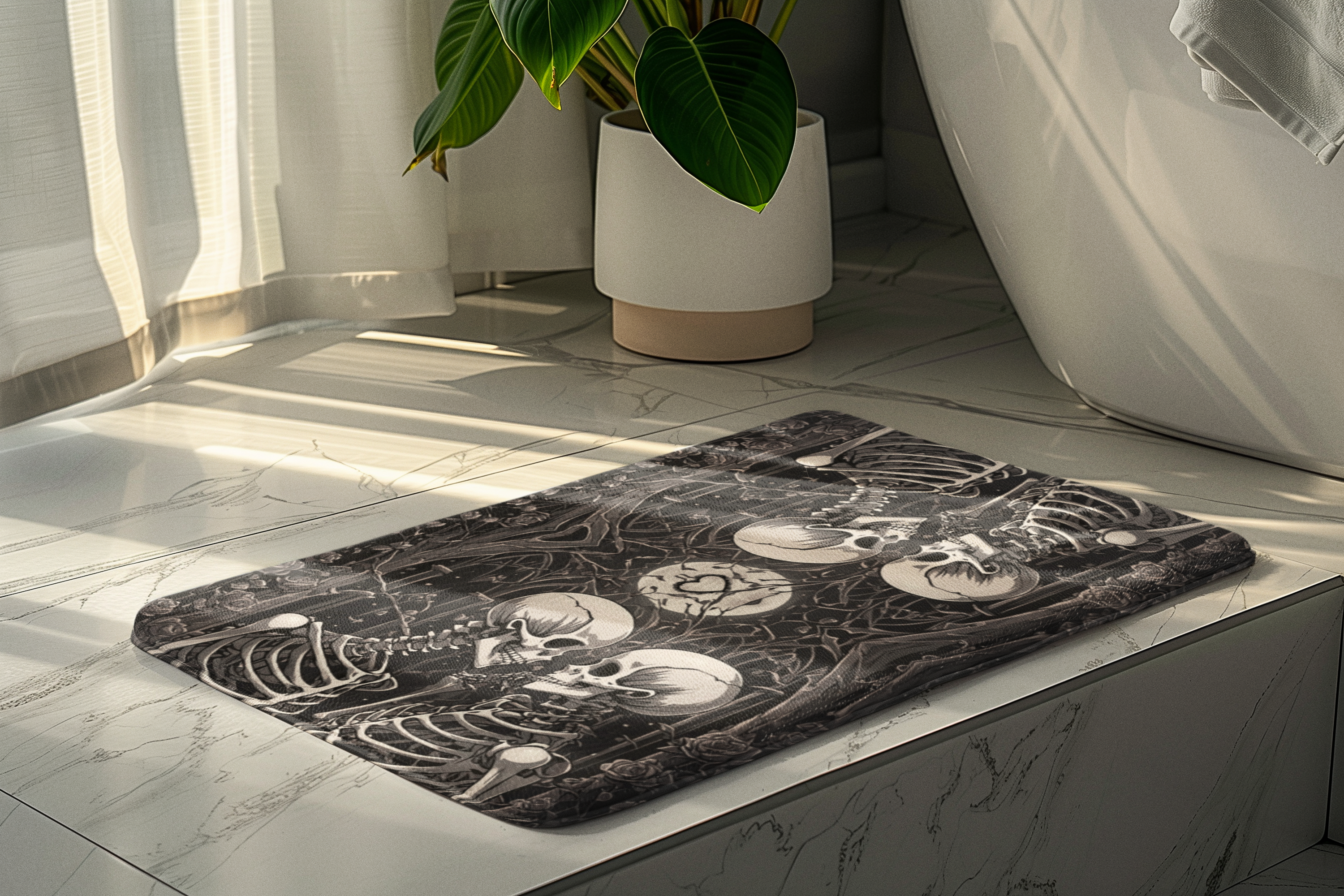 Skeleton Love Bath Mat — Gothic Dark Romance Valloween Bathroom Decor