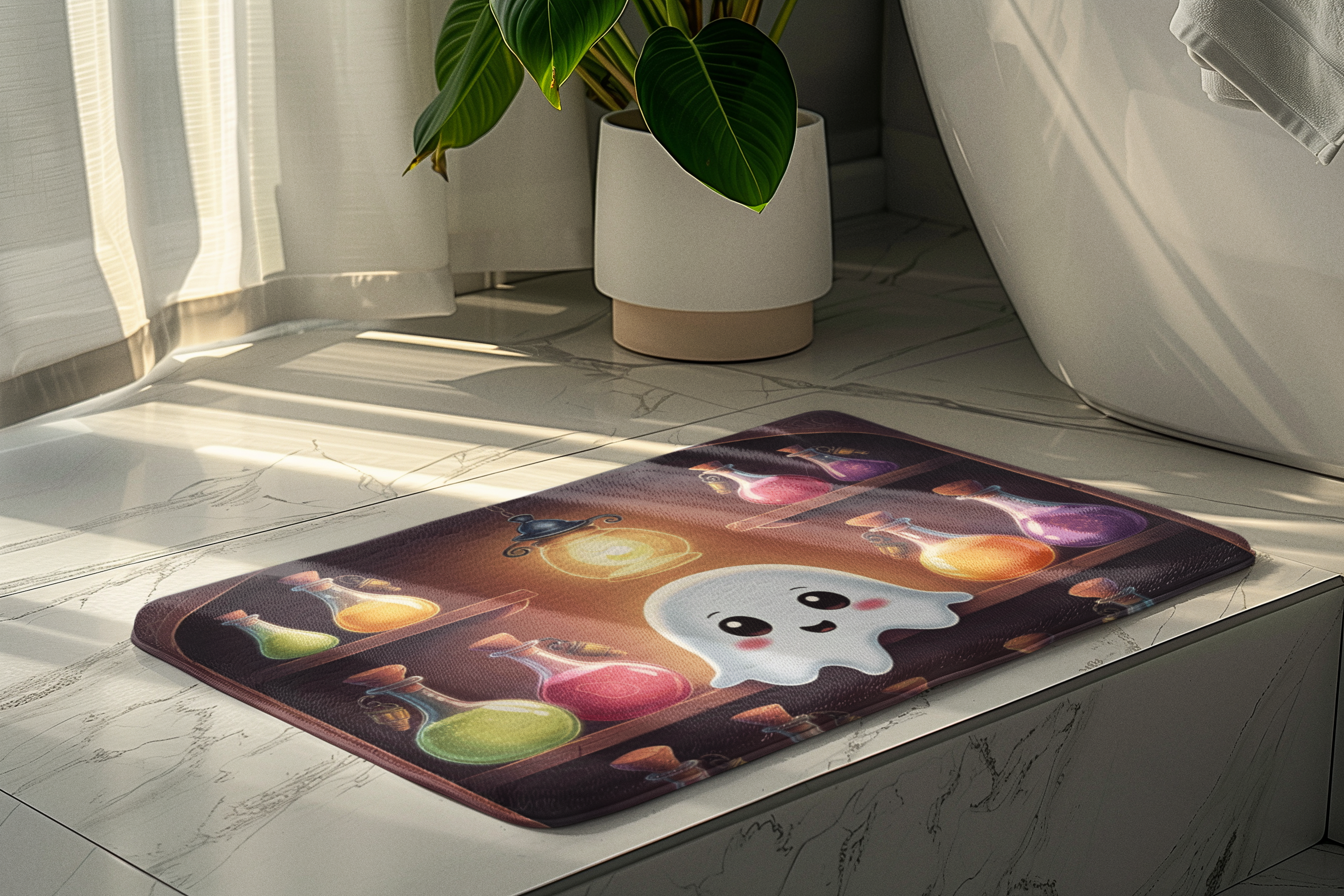 Apothecary Ghost Bath Mat — Whimsigoth Potion Shelf Bathroom Decor