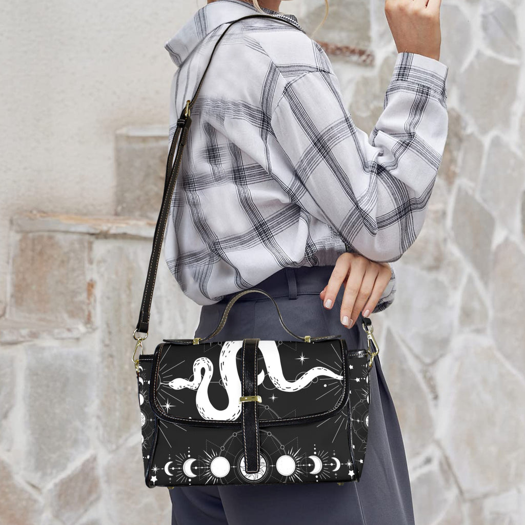 Celestial Snake Moon Phase Crossbody Bag | Witchy Waterproof Canvas Satchel Purse