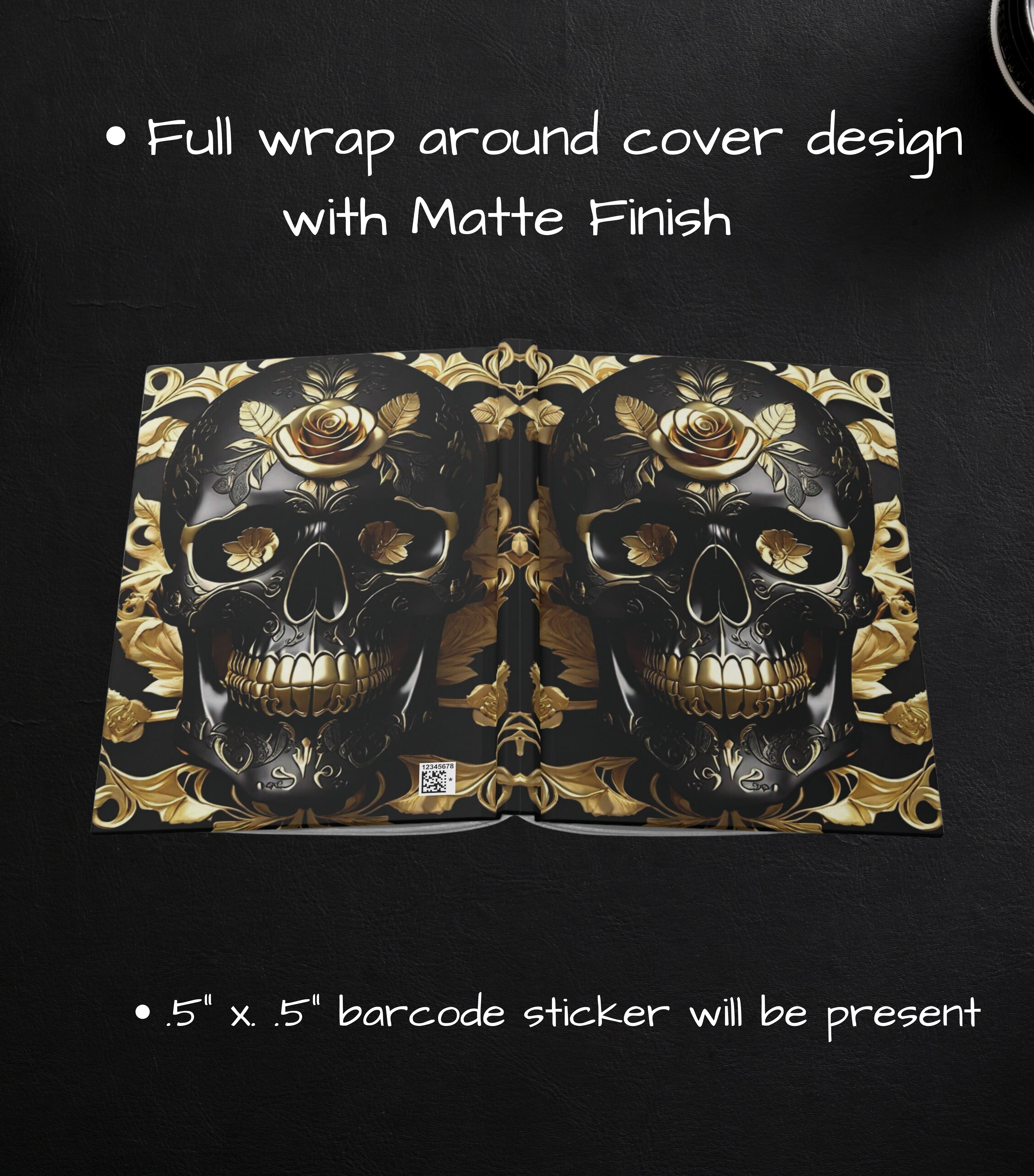Gothic Black & Gold Skull Journal — Dark Floral Rose Hardcover Spell Book