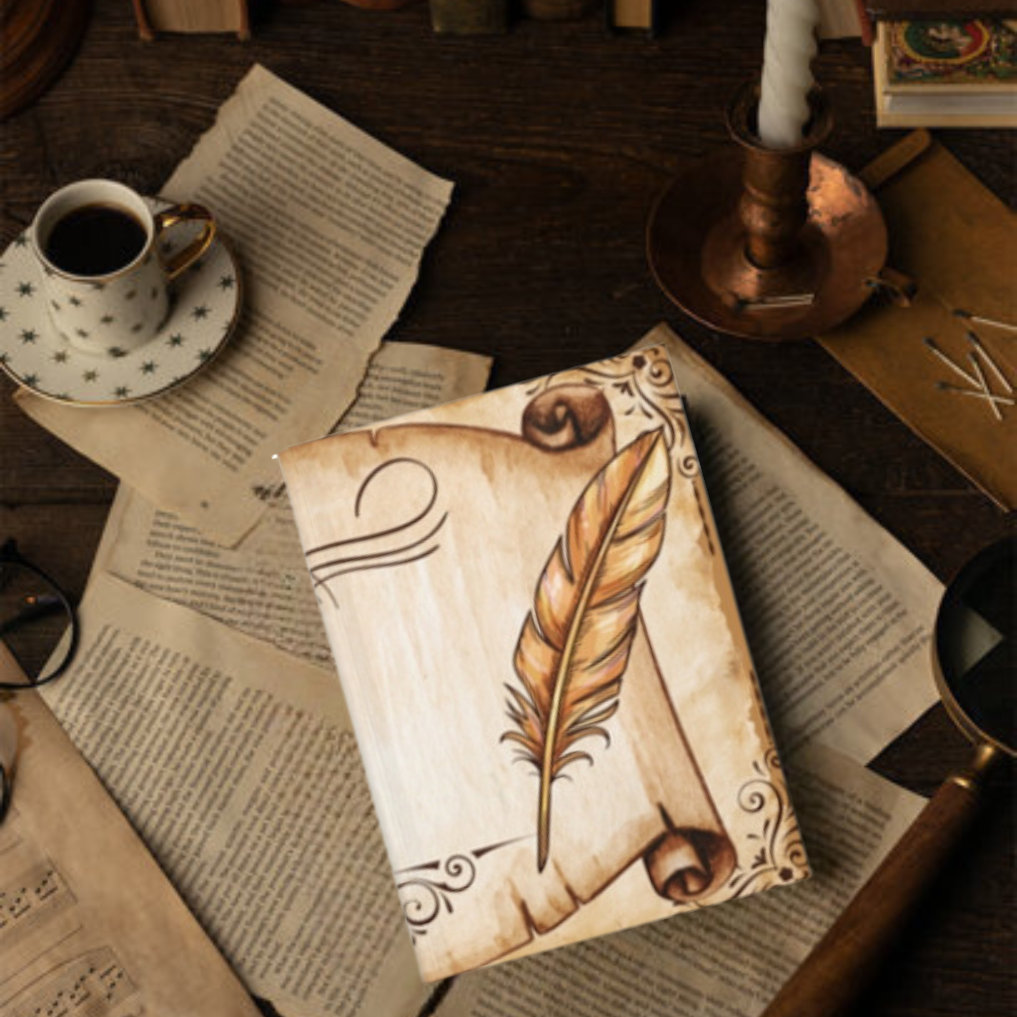 Dark Academia Scroll & Quill Journal — Vintage Parchment Hardcover