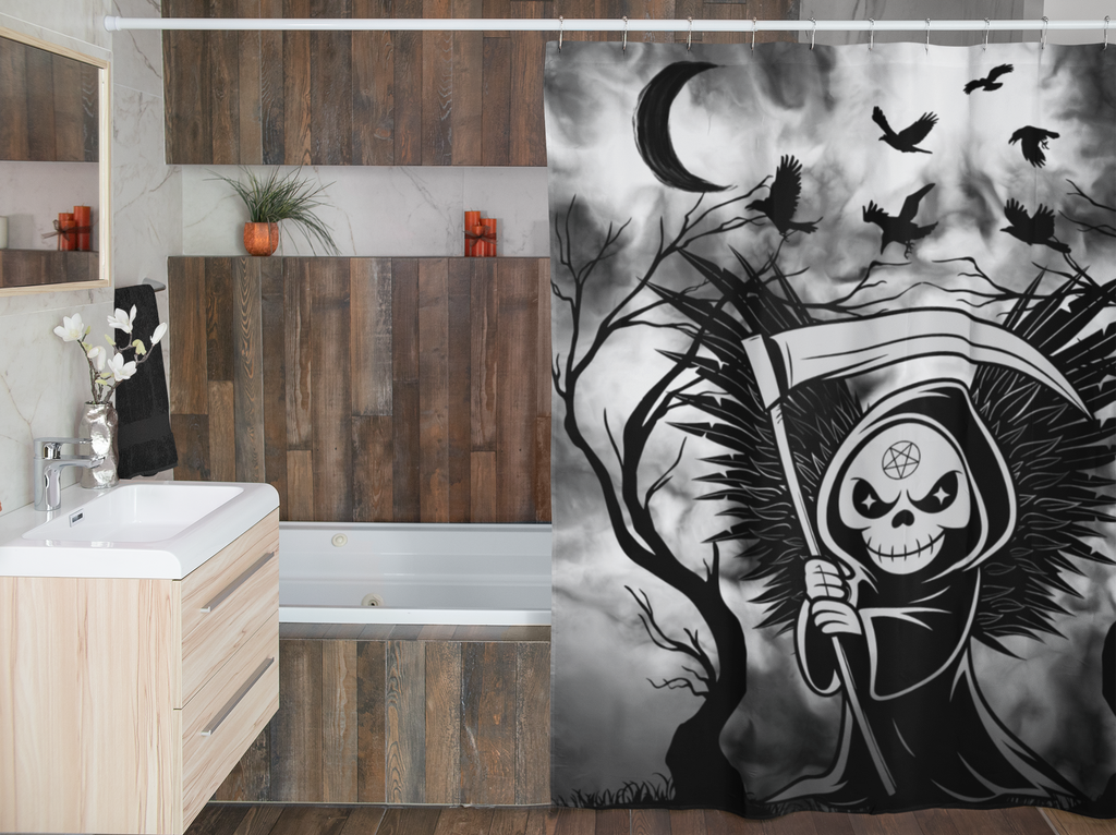 Gothic Grim Reaper Shower Curtain — Dark Macabre Bathroom Decor