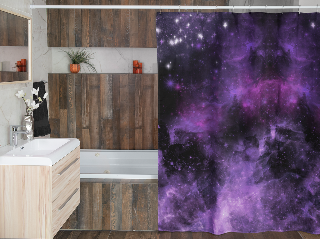 Pastel Goth Galaxy Shower Curtain — Purple Nebula Cosmic Bathroom Decor