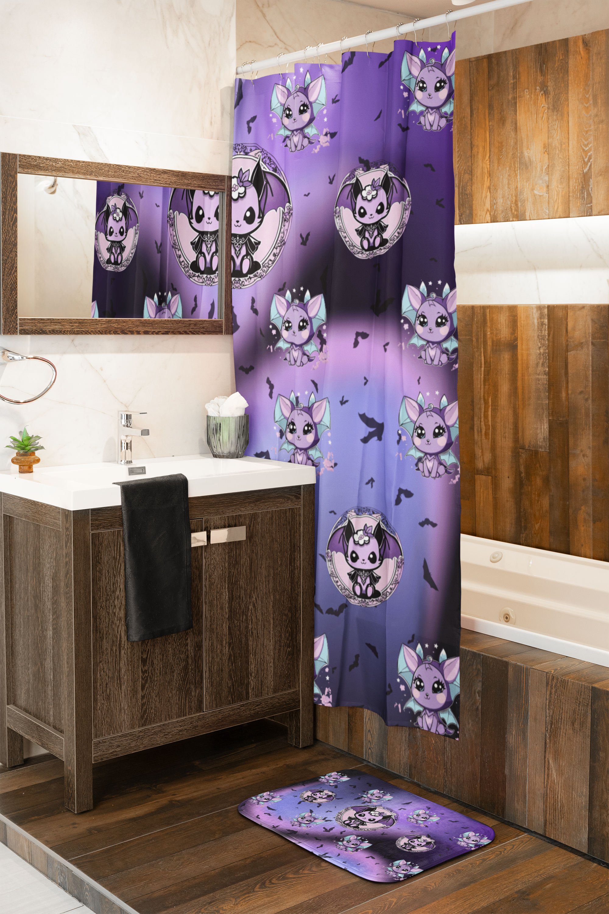 Pastel Goth Kawaii Bat Bath Mat — Purple Gothic Bathroom Decor