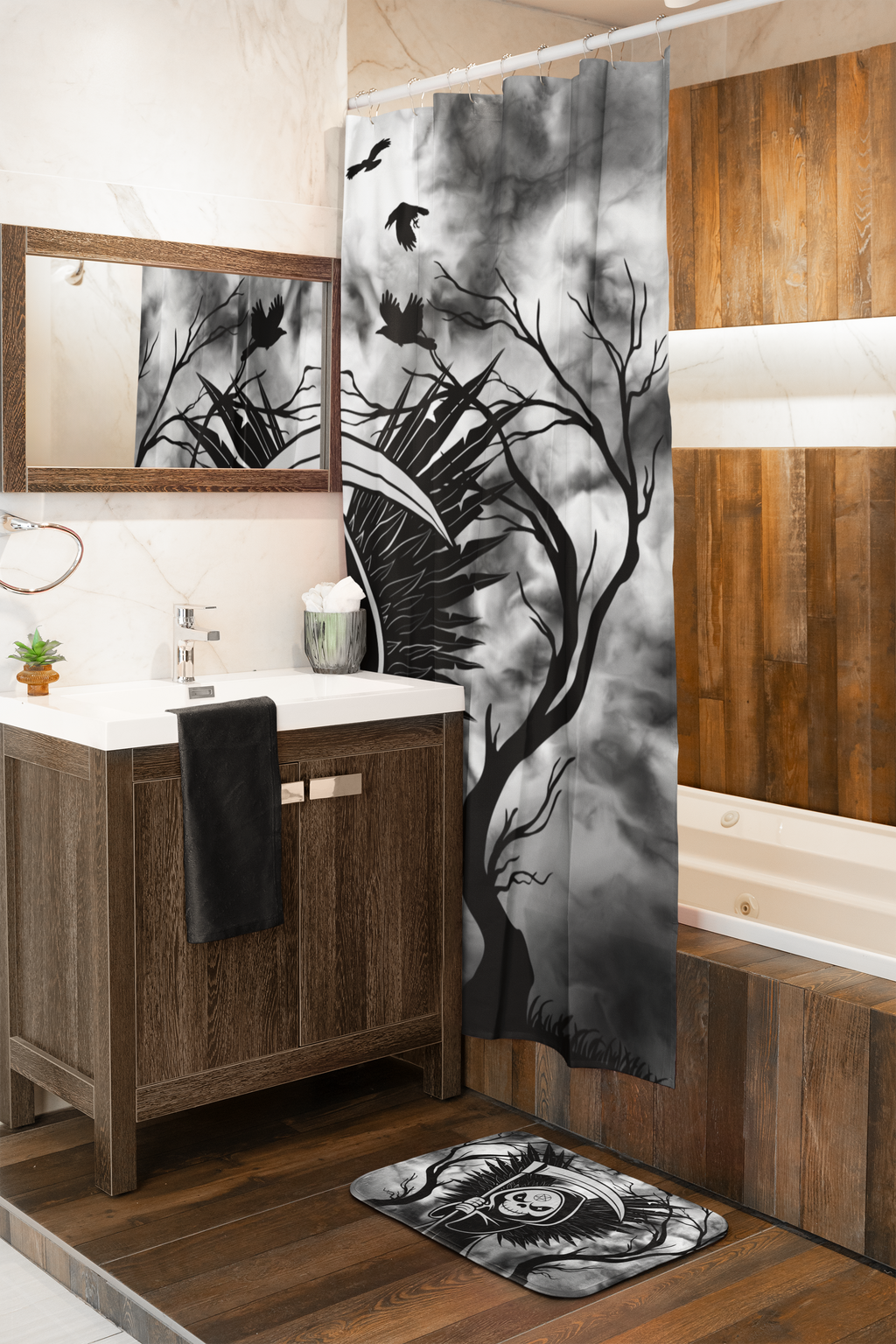Gothic Grim Reaper Shower Curtain — Dark Macabre Bathroom Decor