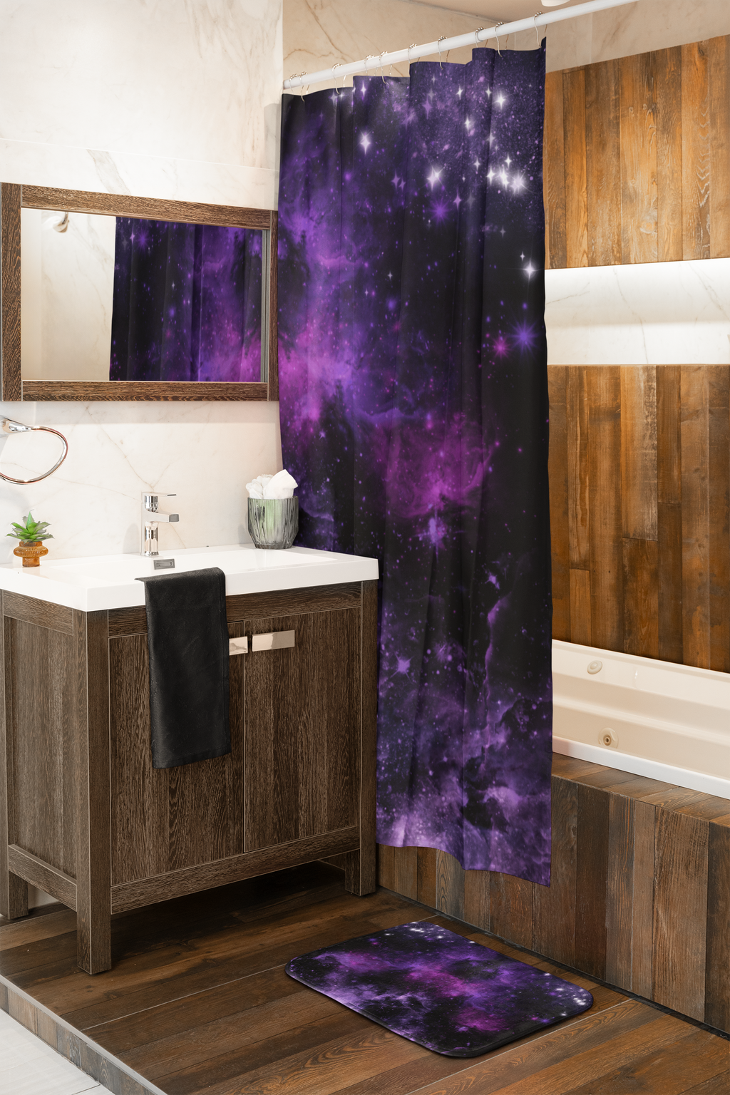 Pastel Goth Galaxy Bath Mat — Purple Nebula Cosmic Bathroom Decor