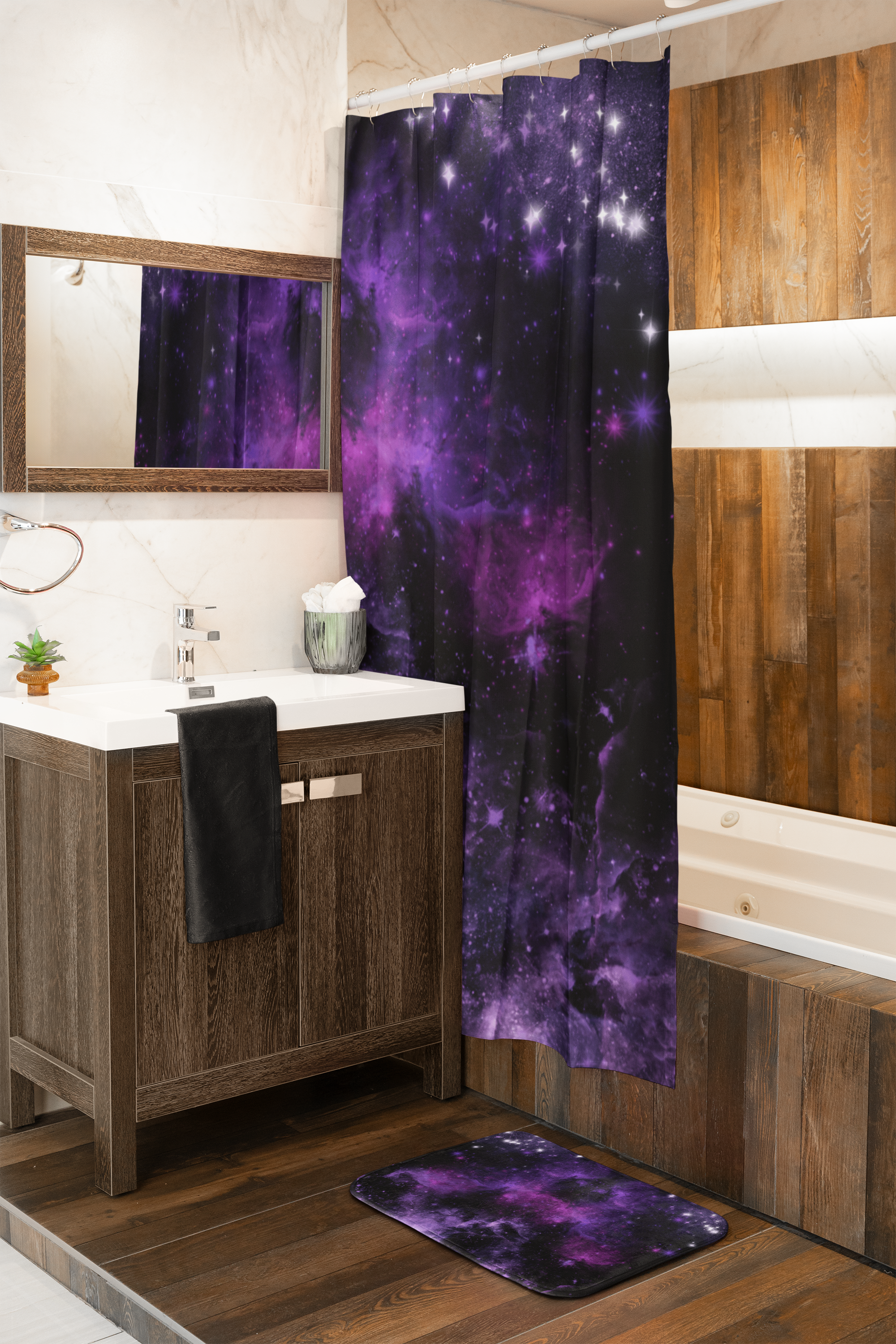 Pastel Goth Galaxy Bath Mat — Purple Nebula Cosmic Bathroom Decor