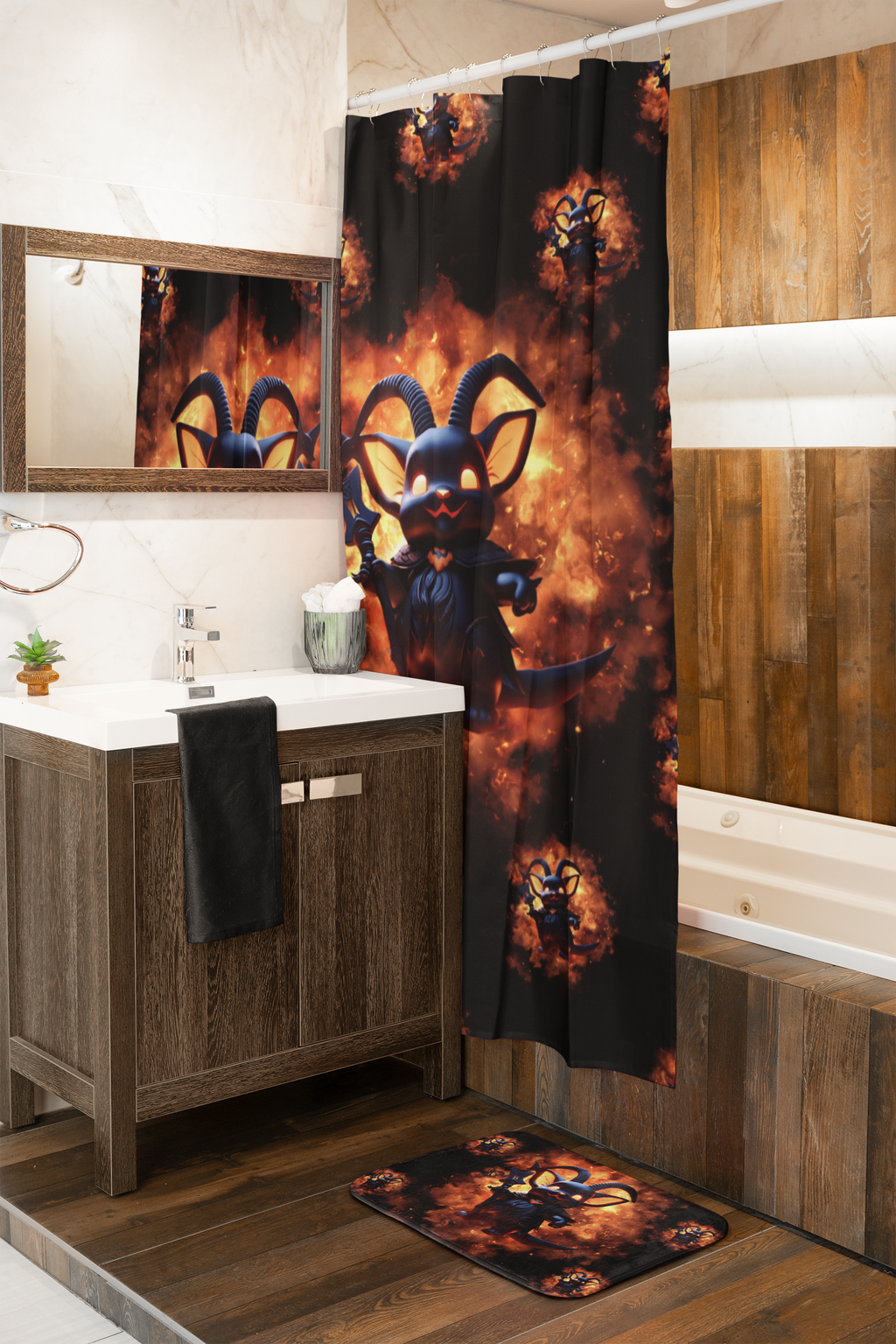 Whimsigoth Kawaii Baphomet Shower Curtain — Gothic Bathroom Decor