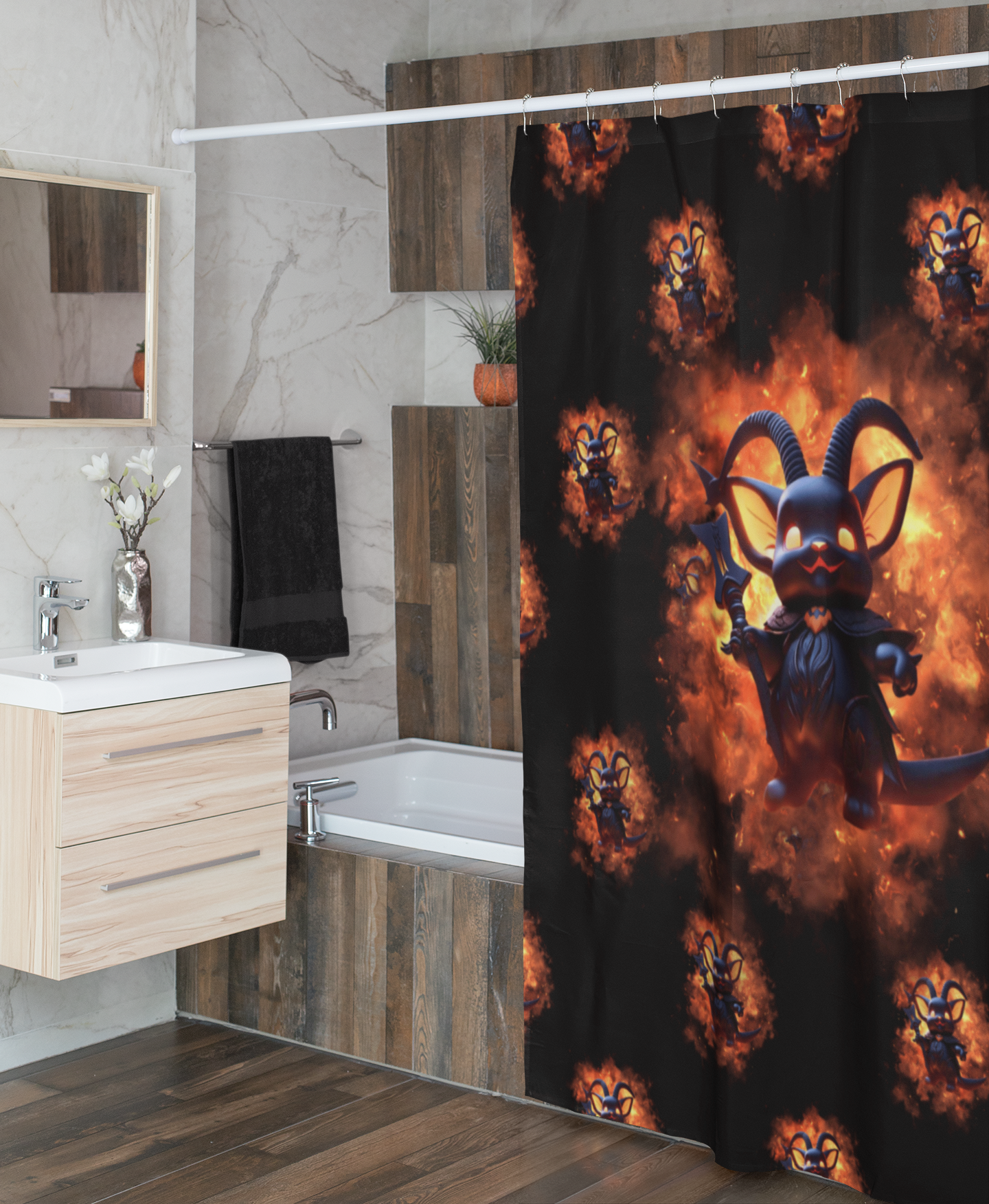 Whimsigoth Kawaii Baphomet Shower Curtain — Gothic Bathroom Decor
