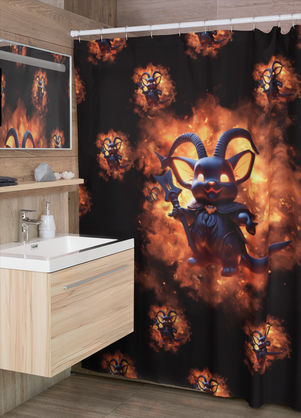 Whimsigoth Kawaii Baphomet Shower Curtain — Gothic Bathroom Decor