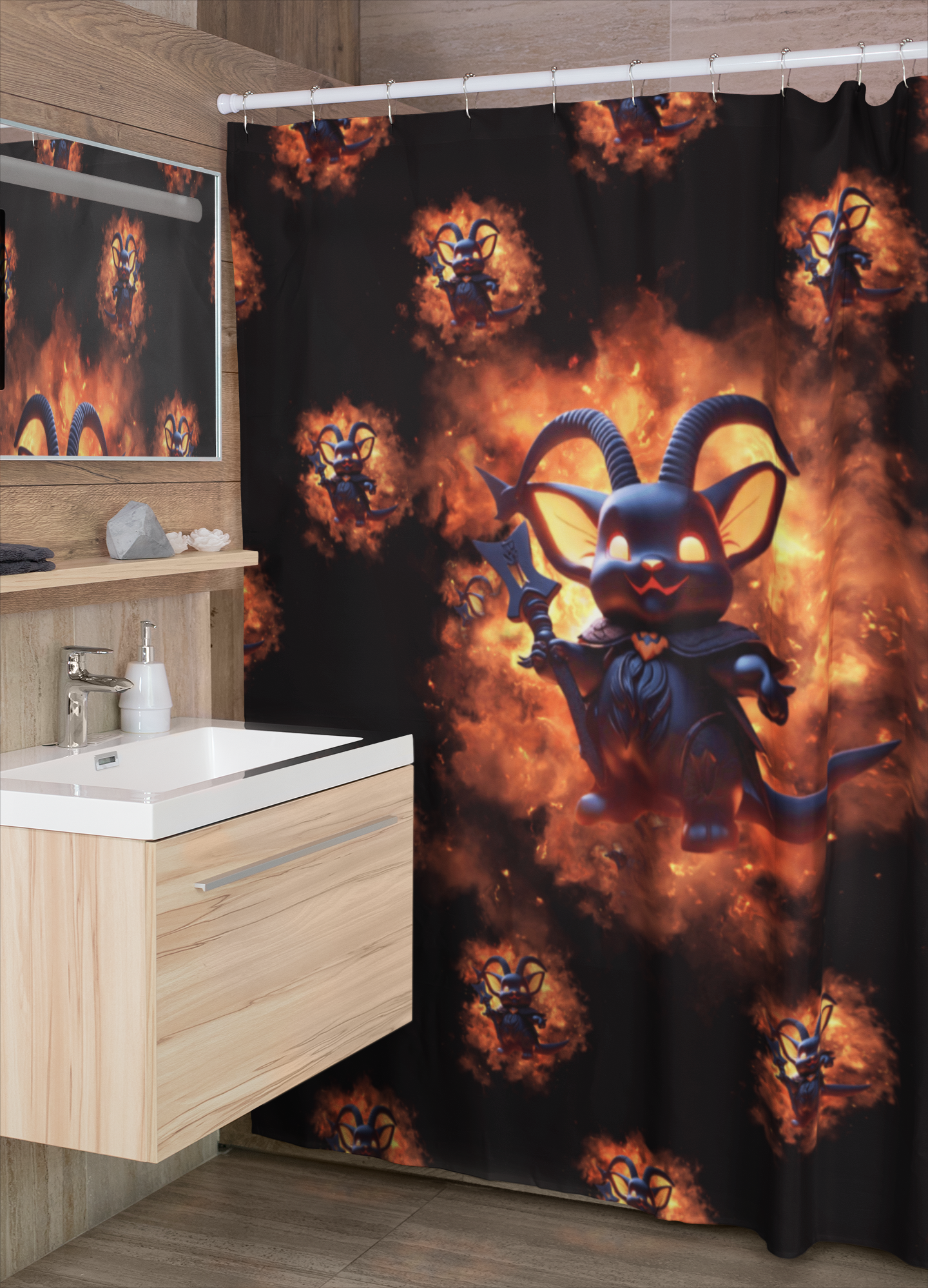 Whimsigoth Kawaii Baphomet Shower Curtain — Gothic Bathroom Decor