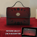 Gothic black moon phases crimson red ombre waterproof canvas handbag crossbody purse gold turn lock