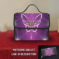 Celestial luna moth moon phases stars white purple waterproof canvas handbag crossbody purse gold turn lock