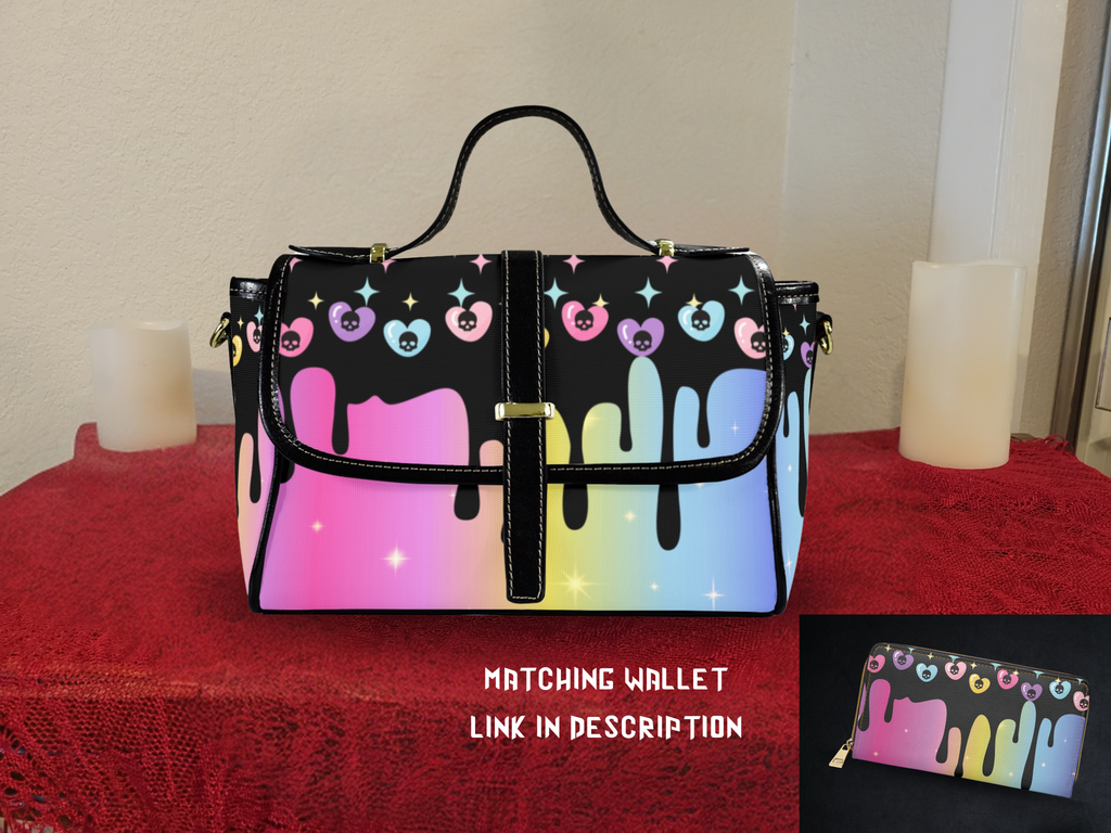Pastel goth drippy rainbow skull waterproof canvas crossbody satchel purse