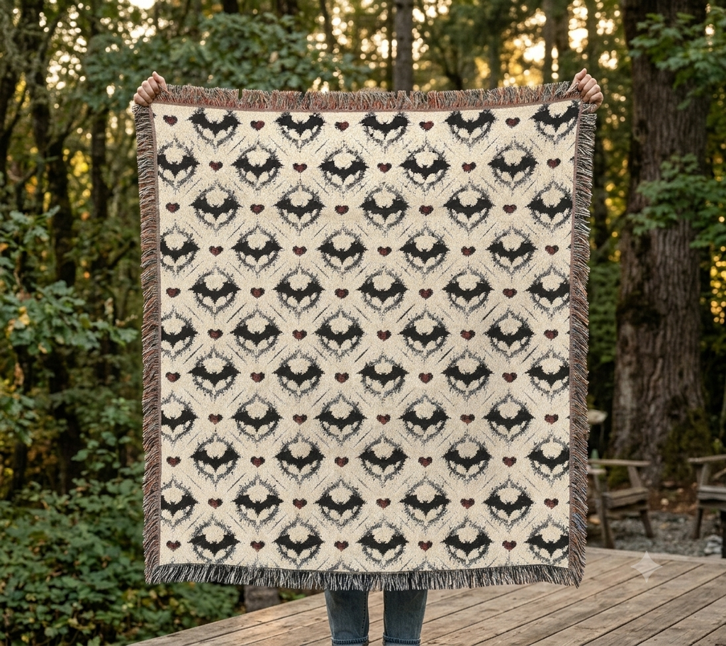 Gothic Bat Pattern Woven Cotton Throw Blanket — Fringe Bat Home Decor
