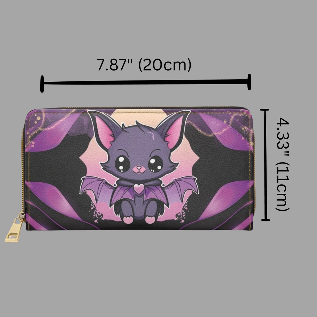 Pastel Goth Kawaii Bat Wallet | Purple Faux Leather Zipper Clutch