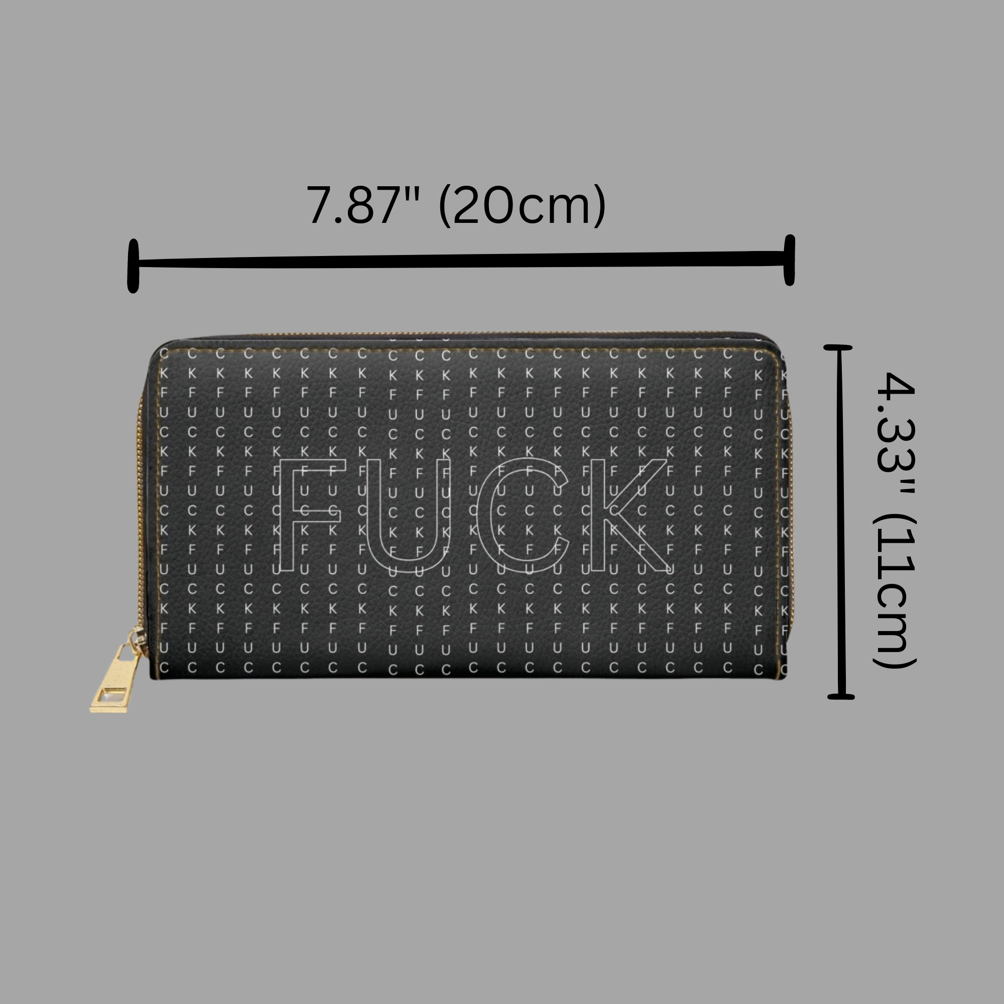 Gothic Pinstripe Curse Word Wallet | Hidden F-Word Faux Leather Zipper Clutch