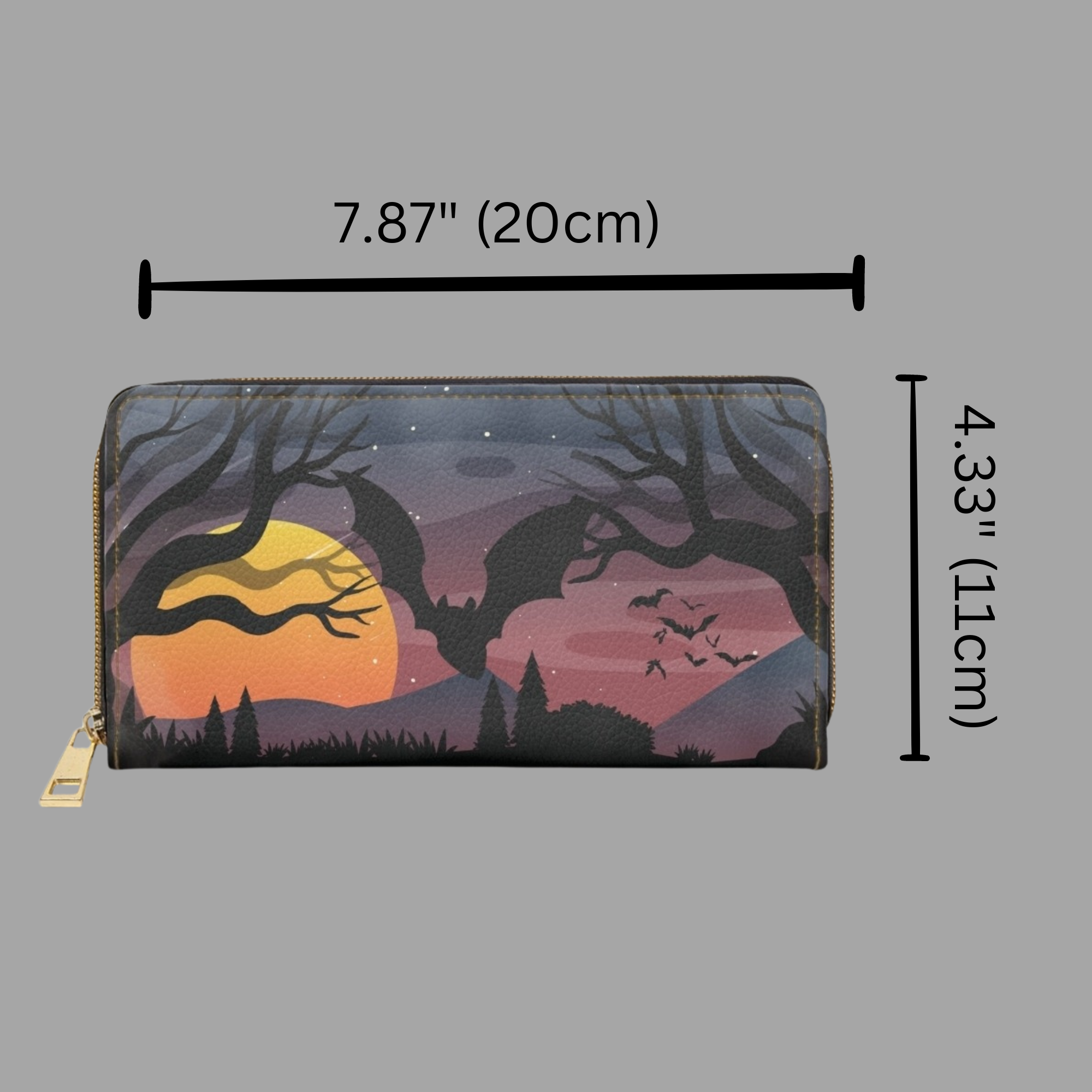 Gothic Forest Moon Wallet | Haunted Dusk Faux Leather Zipper Clutch