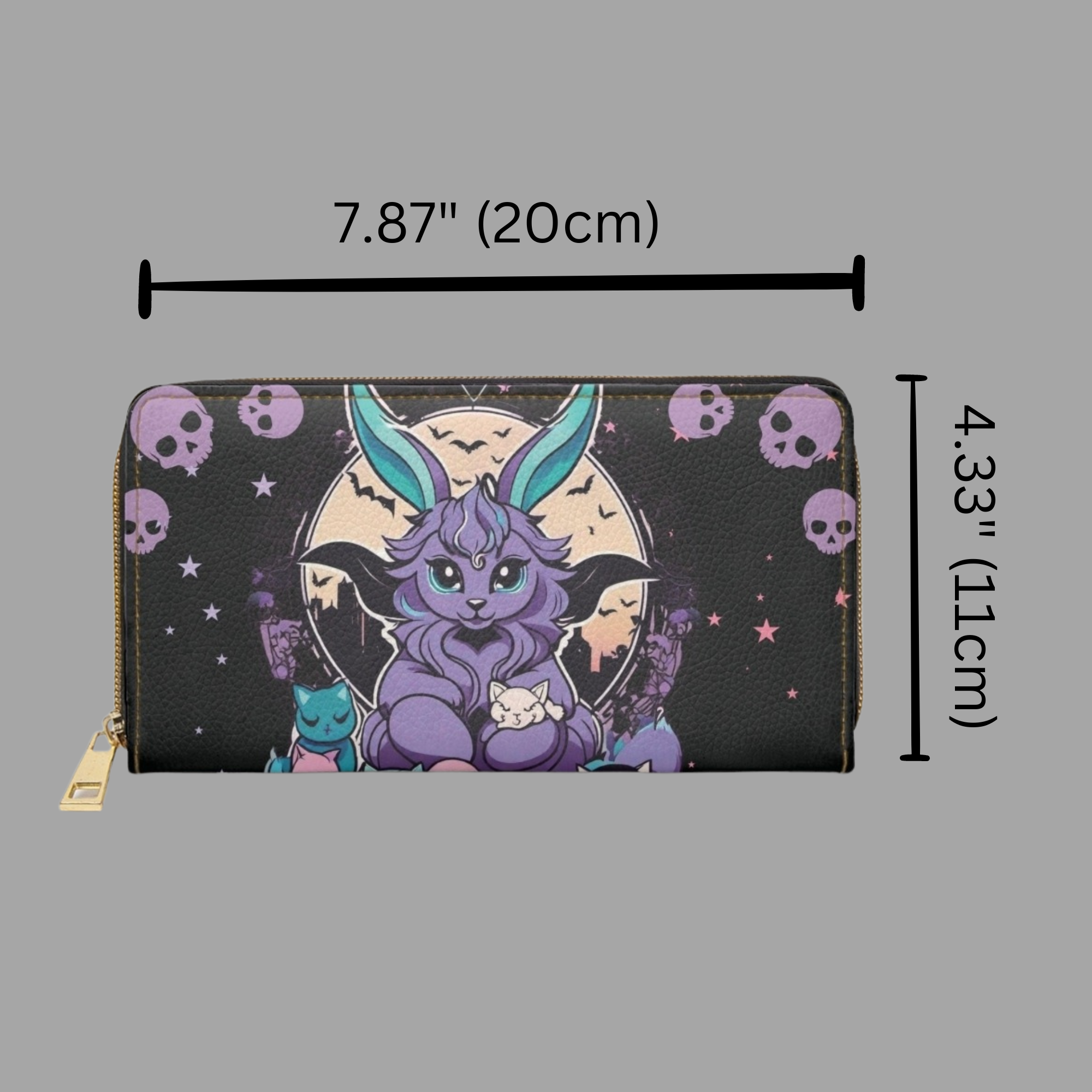 Pastel Goth Baphomet Wallet | Kawaii Skull Faux Leather Zipper Clutch