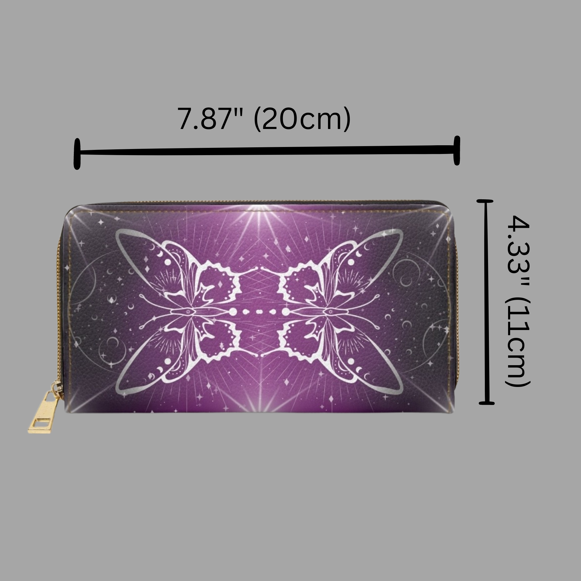 Celestial Luna Moth Wallet | Purple Witchy Faux Leather Zipper Clutch
