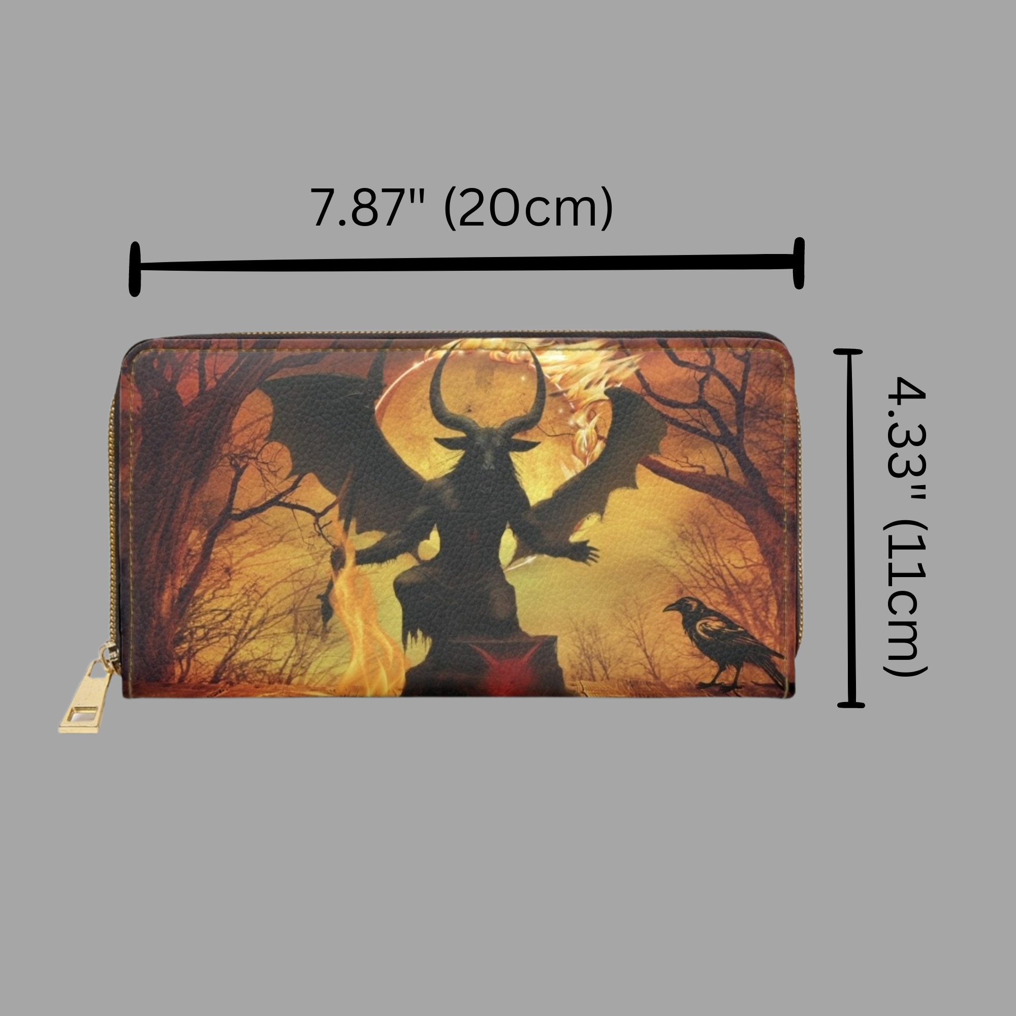 Gothic Baphomet Demon Wallet | Occult Firestorm Faux Leather Zipper Clutch