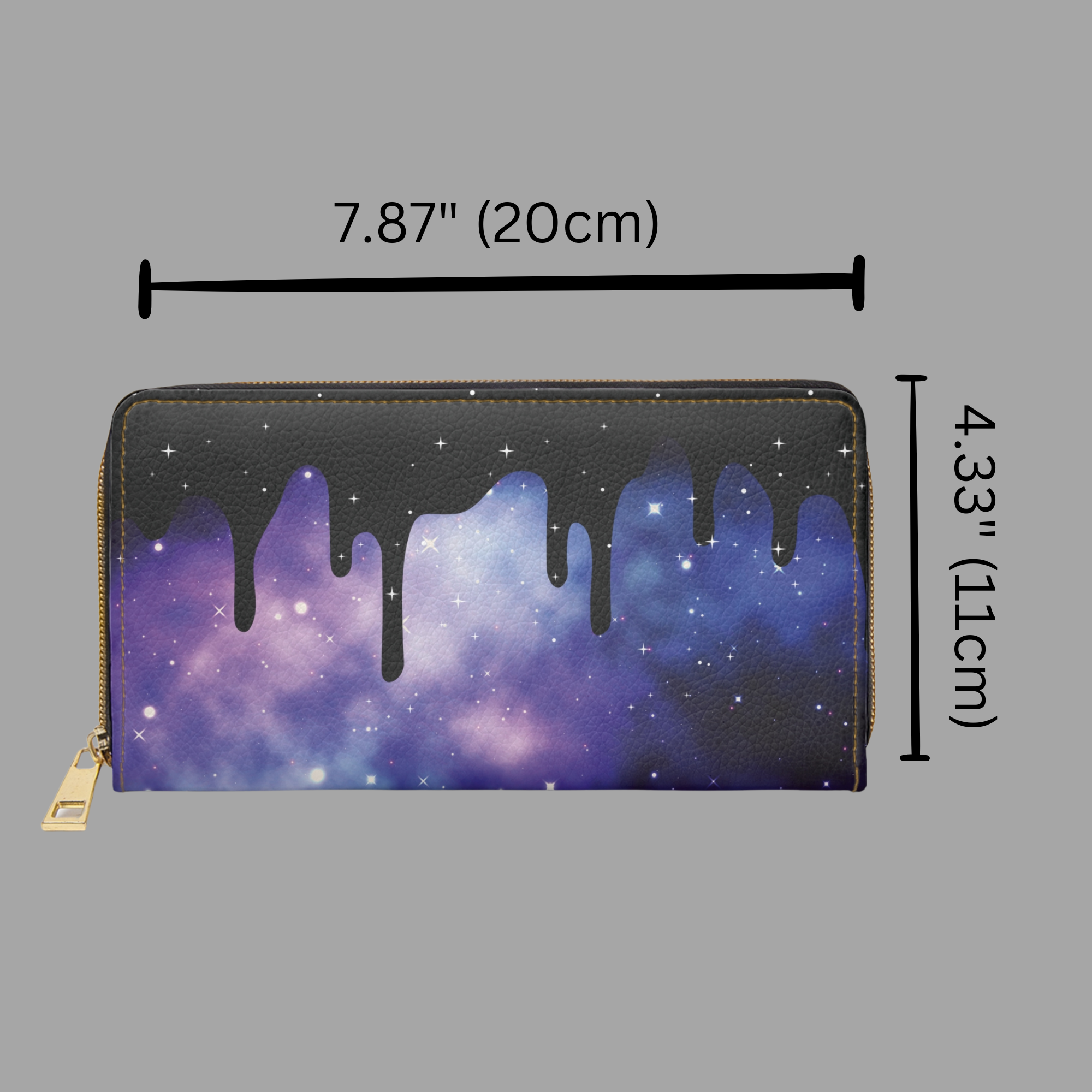 Pastel Goth Galaxy Drip Wallet | Purple Nebula Faux Leather Zipper Clutch
