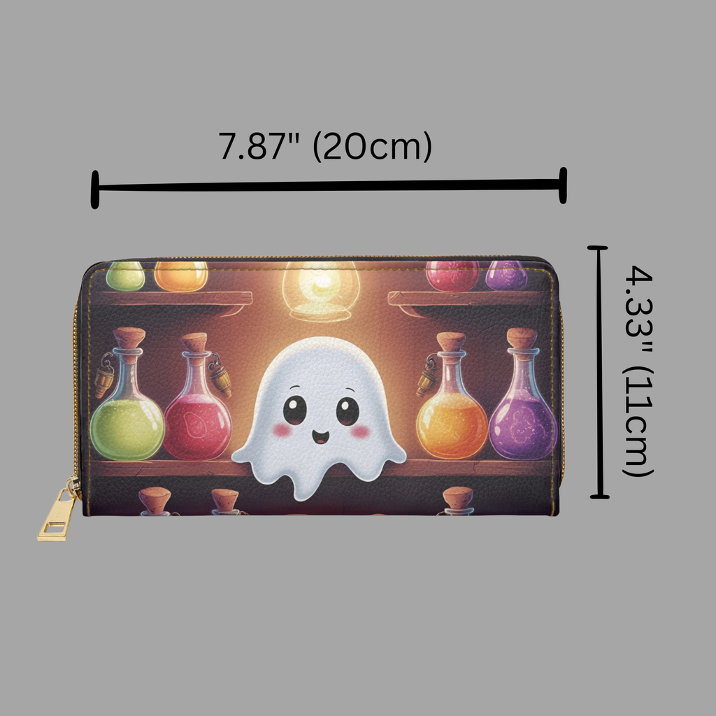 Apothecary Ghost Potion Wallet | Kawaii Spooky Faux Leather Zipper Clutch