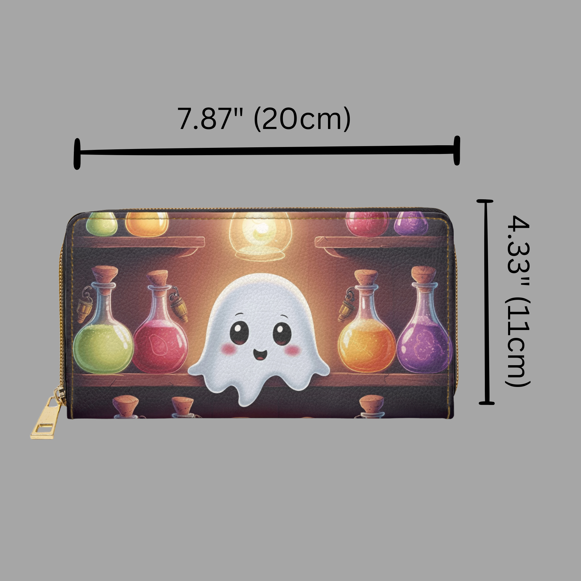 Apothecary Ghost Potion Wallet | Kawaii Spooky Faux Leather Zipper Clutch
