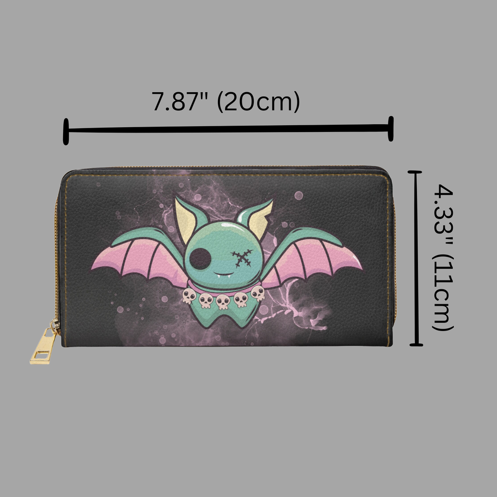 Pastel Goth Kawaii Bat Skull Wallet | Spooky Teal Faux Leather Zipper Clutch