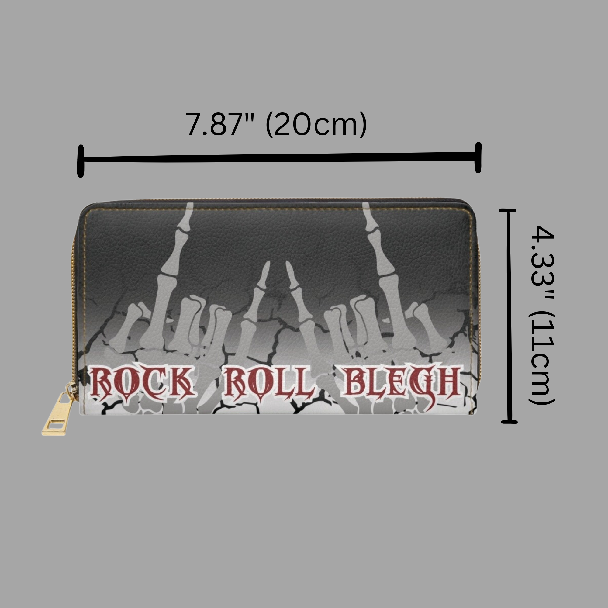 Rock Roll Blegh Skeleton Hands Wallet | Gothic Faux Leather Zipper Clutch