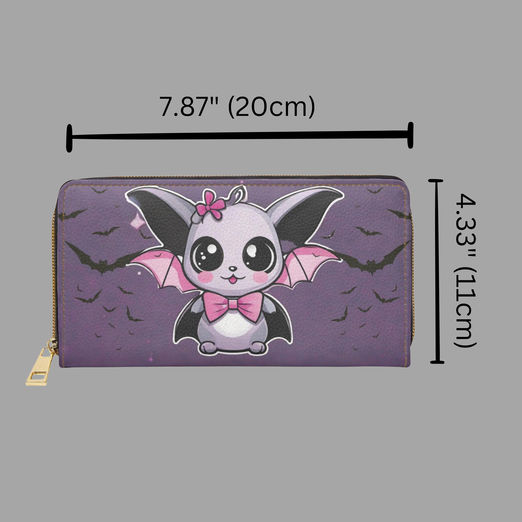 Pastel Goth Kawaii Bat Bow Wallet | Purple Faux Leather Zipper Clutch