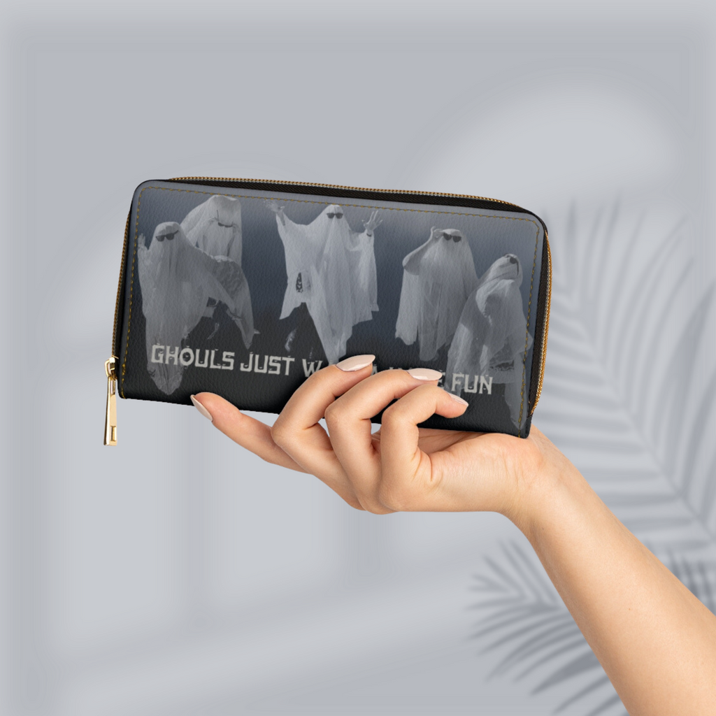 Ghouls Just Wanna Have Fun Wallet | Funny Ghost Faux Leather Zipper Clutch