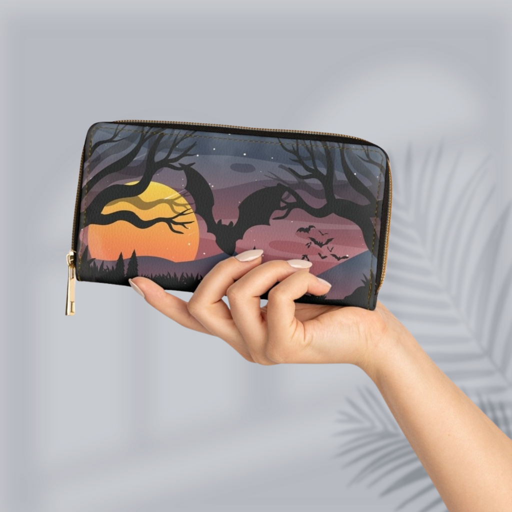 Gothic Forest Moon Wallet | Haunted Dusk Faux Leather Zipper Clutch