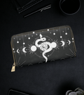Gothic Celestial Snake Moon Phase Wallet | Witchy Faux Leather Zipper Clutch