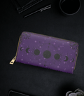 Gothic Gem Tone Moon Phase Wallet | Amethyst Ruby Emerald Faux Leather Zipper Clutch